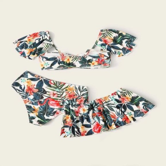 JUST IN!! TROPICAL Bardot Bikini Swimsuit  SKIRT - Picture 4 of 6